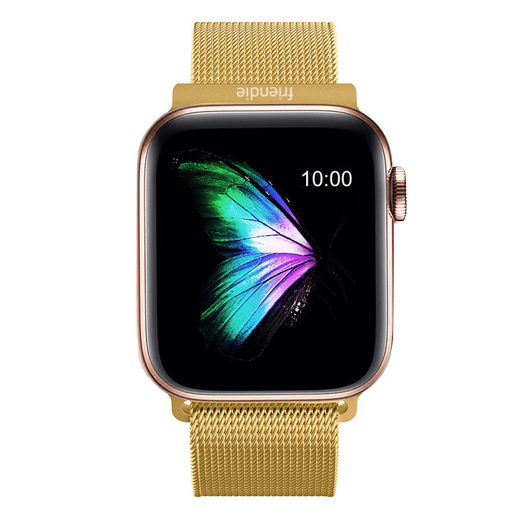 Stainless Steel Link Woven Mesh Infinite Loop Band - The Melbourne in Gold Large - Compatible with Apple Watch Size 42mm to 45mm
