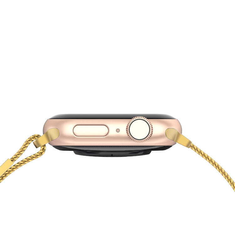 Stainless Steel Link Woven Mesh Infinite Loop Band - The Melbourne in Gold Large - Compatible with Apple Watch Size 42mm to 45mm